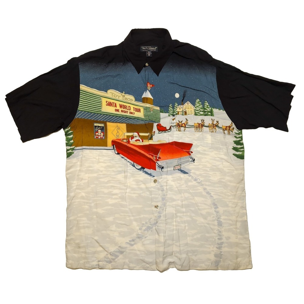 Vintage TORI RICHARD Christmas Hawaiian Shirt 2003 Santa World Tour XXL 2XL